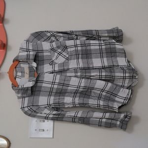 Soft gray and white plaid pattern button-up shirt